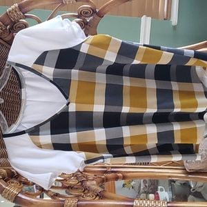Yellow and black Buffalo plaid pullover top- homemade